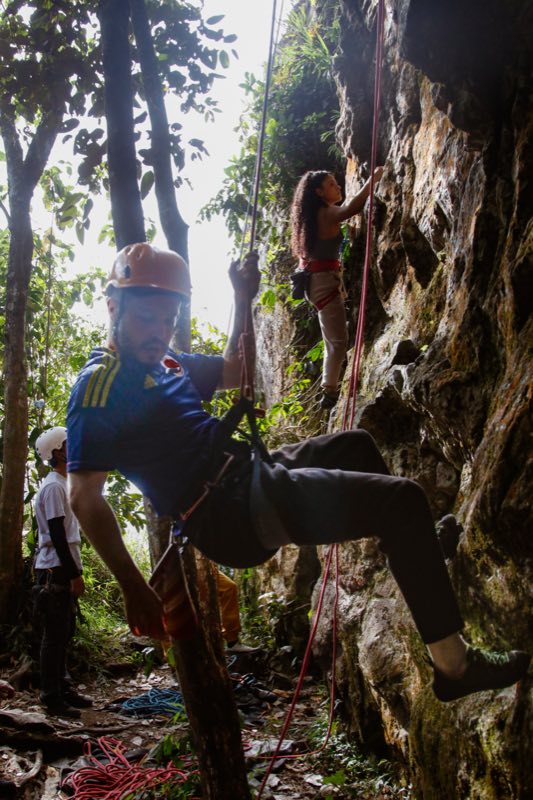 Climbers resting at the crag